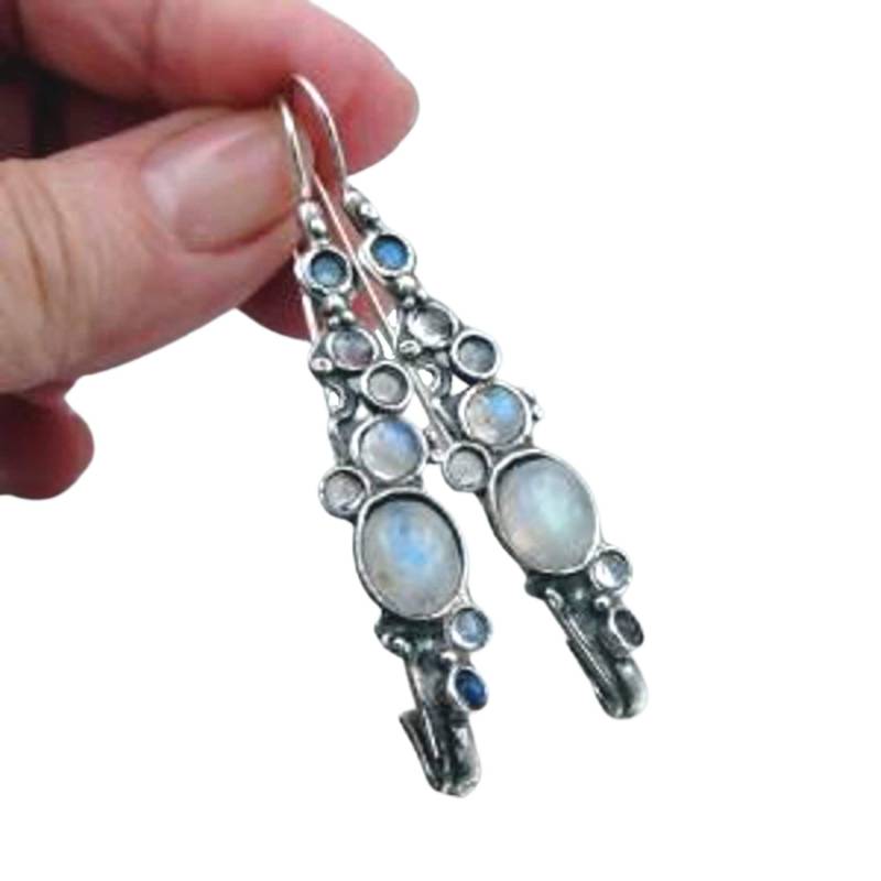 Durry's Handgefertigte Beeindruckende Sterling Silber Mondstein Ohrringe, Lange Massiv Ohrringe Mit Mehreren Mondsteinen Edelsteinen von DUERRY