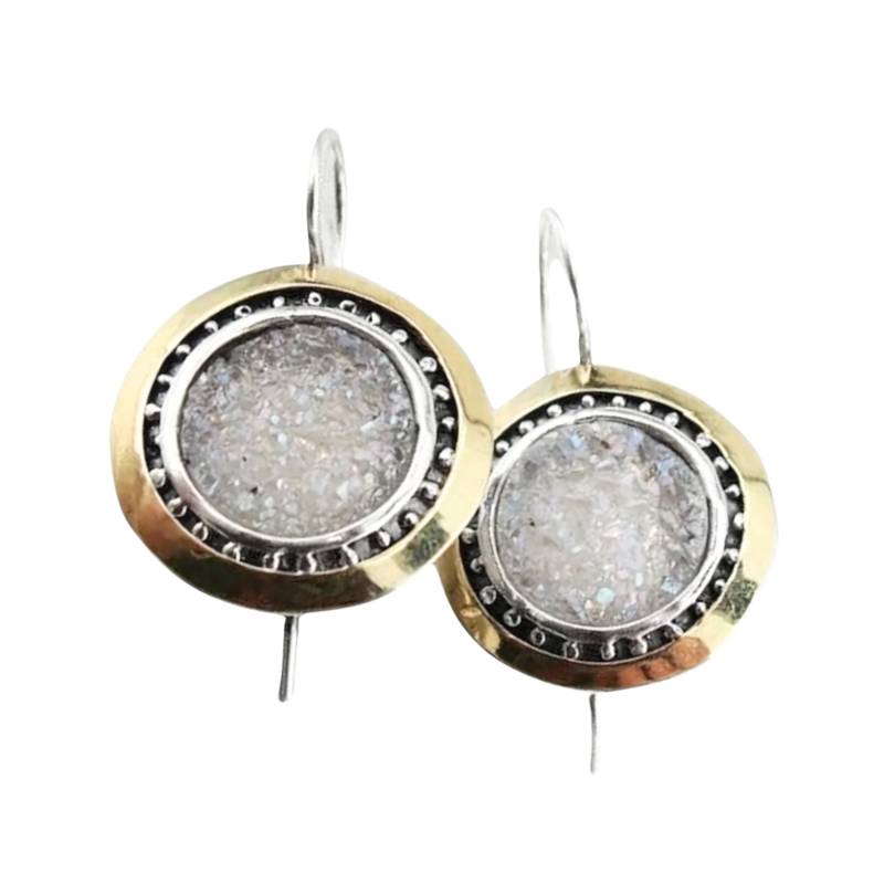Handgemachte Druzy Achat Ohrringe 9K Gold & Sterling Silber, Israel Handgemachte Druzy Achat Ohrringe 9K Gold & Sterling Silber, Israel von DUERRY