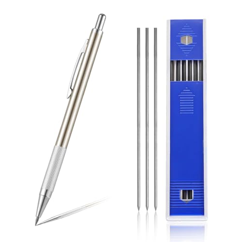 Bleistift Druckbleistift,Druckbleistift 2mm Kunstzeichnungsbleistift Allmetall Design 12 Ersatzminen 2B Anti-Rutsch Komfortgriff Mini-Spitzer für Entwurfszeichnung, Tischler, Basteln, Art Skizzieren von DUGEGAYL