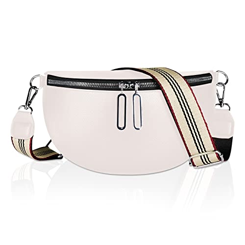 DUGEHO Crossbody Bag, PU Bauchtasche Damen, Umhängetasche Damen mit Reißverschluss und Abnehmbar Schultergurt,Damen Handy Umhängetasche(Beige) von DUGEHO