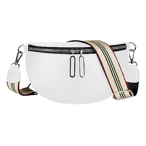 DUGEHO Crossbody Bag, PU Bauchtasche Damen, Umhängetasche Damen mit Reißverschluss und Abnehmbar Schultergurt,Damen Handy Umhängetasche(Ganz weiß) von DUGEHO