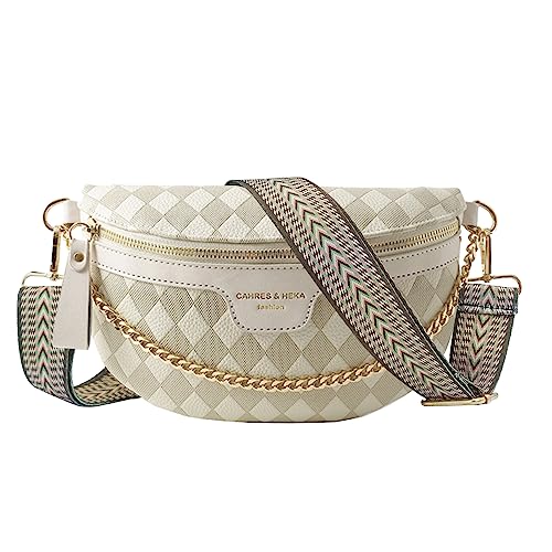 DUGEHO Crossbody Bag, PU Bauchtasche Damen, Umhängetasche Damen mit Reißverschluss und Abnehmbar Schultergurt,Damen Handy Umhängetasche(Off-white) von DUGEHO