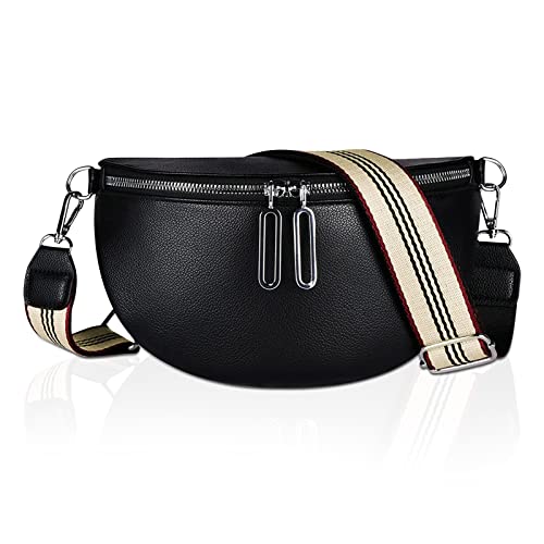 DUGEHO Crossbody Bag, PU Bauchtasche Damen, Umhängetasche Damen mit Reißverschluss und Abnehmbar Schultergurt,Damen Handy Umhängetasche(Schwarz) von DUGEHO