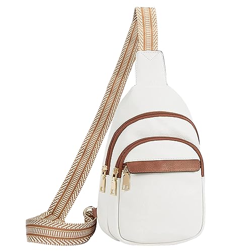 DUGEHO PU Bauchtasche Damen,Crossbody Bag, Umhängetasche Damen mit Verstellbare Schultergurte,Damen Handy Umhängetasche（Weiß mit Braun） von DUGEHO