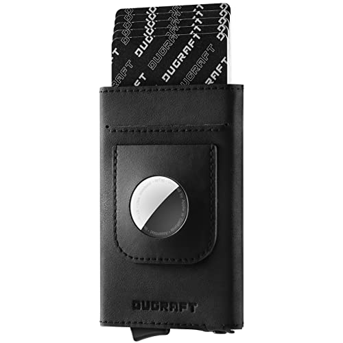 DUGRAFT Pop Up Wallet mit AirTag Halter, Schlankes Minimalistisches Smart Wallet für Männer, RFID-Blockierung Fronttasche Metall Kartenetui mit Geschenkbox (AirTag Nicht inbegriffen) von DUGRAFT