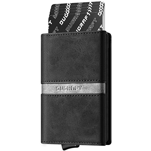 DUGRAFT Geldbörse Herren mit Aluminium Etui Kartenschieber Pop-up RFID Geschützt, Geldscheinefach, Ausweisfenster und 4 Kartenfächer, Max. 11 Karten, Schwarz von DUGRAFT