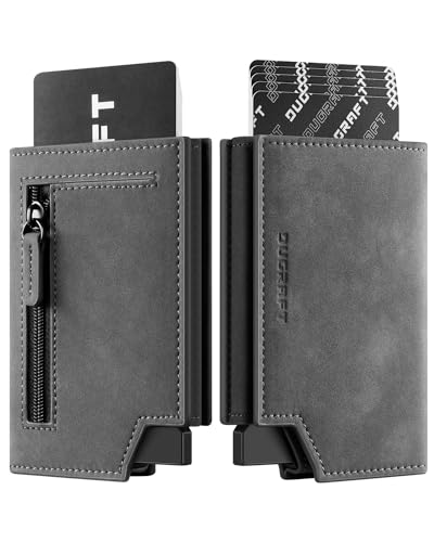 DUGRAFT Kartenetui mit Münzfach, RFID-blockierende Herren-Geldbörse mit Geldorganisatoren und 3 Lederfächern, grau, Minimalistisch von DUGRAFT