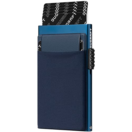 DUGRAFT Kreditkartenetui mit Münzfach Geldfach, Minimalistische Schlanke Herren Aluminium Metall Pop-Up Geldbörse Karten Portemonnaie RFID-Blockierung Kartenhalter, für 5-7 Karten und Barge, Marine von DUGRAFT