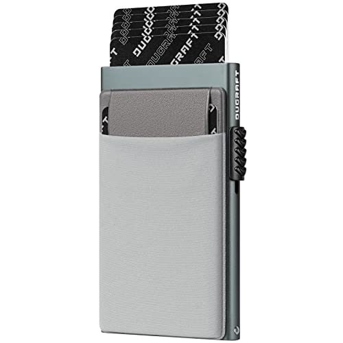 DUGRAFT Kreditkartenetui mit Münzfach Geldfach, Minimalistische Schlanke Herren Aluminium Metall Pop-Up Geldbörse Karten Portemonnaie RFID-Blockierung Kartenhalter, für 5-7 Karten und Barge, Grau von DUGRAFT