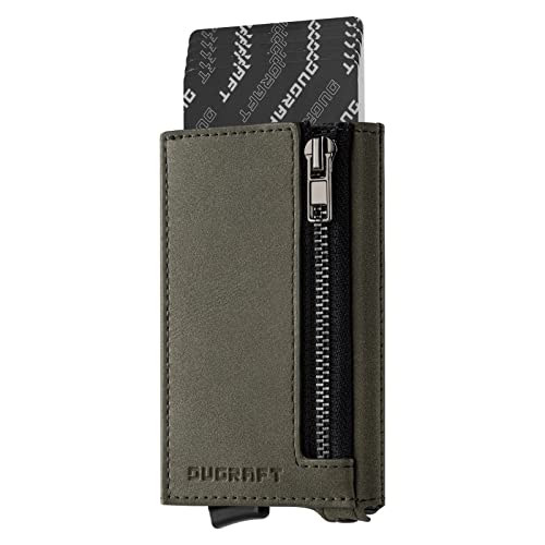 DUGRAFT Slim Wallet Herren mit Münzfach aus Veganer Leder, Aluminium Kerditkartenetui mit RFID Schutz, Smart Portmonee Geldbeutel für Karten und Münzen, Dunkelgrün von DUGRAFT