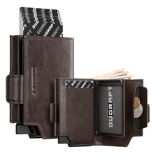 DUGRAFT Slim Wallet mit Münzfach, Kartenetui mit Geldklammer, Card Holder Wallet for Man, RFID-blockierende Kartenhalter, Pop-Up Herren Geldbörse mit Ausweisfenster und Geldorganizer, Kreditkartenetui von DUGRAFT
