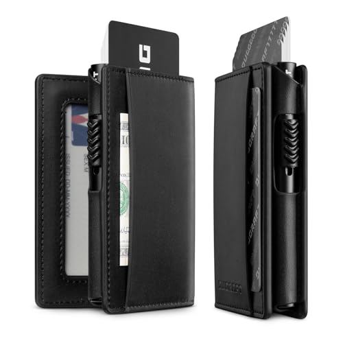 DUGRAFT Pop-Up-Geldbörse, Schmaler RFID-Blockierender Kartenhalter mit Ausweisfenster, Minimalistisches Herren-Kreditkartenetui aus Aluminiummetall mit Lederfächern, Schwarz von DUGRAFT