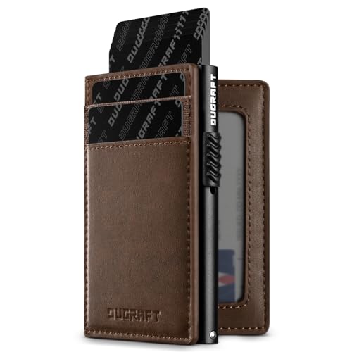 DUGRAFT Slim Wallet Herren, Aluminium Kreditkartenetui Kartenschieber mit RFID Schutz, Mini Geldbörse für mehr 10 Karten, Geschenkbox Lieferung, Kaffee von DUGRAFT