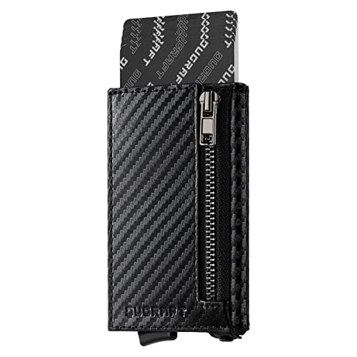 DUGRAFT Slim Wallet Herren mit Münzfach, Aluminium Kerditkartenetui mit RFID Schutz, Smart Portmonee Geldbeutel für Karten und Münzen, Carbon Schwarz von DUGRAFT
