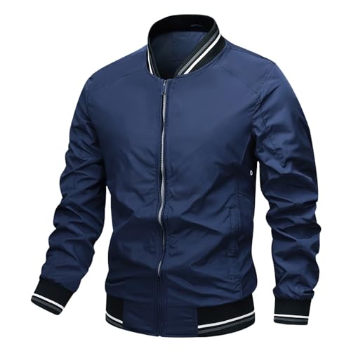 Bomberjacke Herren Stehkragen Traditionell Übergangsjacke Mit Taschen Solid Bequem Freizeit Fliegerjacke Loose Fit Sportlich Sweatjacke Windbreaker Atmungsaktiv Outdoorjacke von DUHENWU