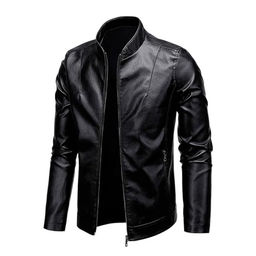 DUHENWU Bikerjacke Für Herren Kunstleder Jacke Pu Leder Übergangsjacke Mit Reißverschluss Business Bomberjacke Frühling Herbst Motorradjacke Retro Bikerjacke Outdoor Stehkragen Jacke von DUHENWU