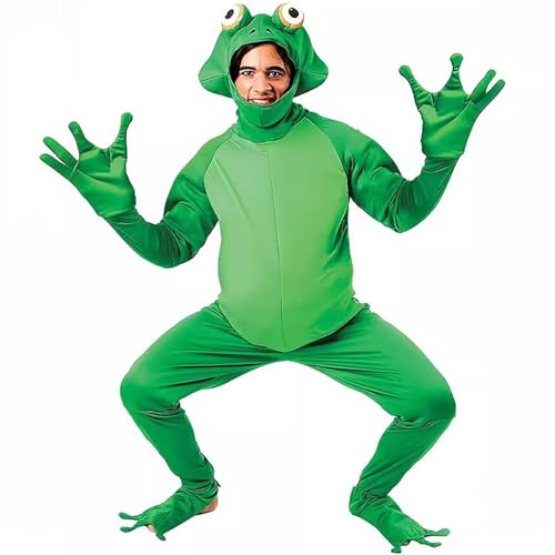 DUHENWU Frosch Kostüm Onesie Herren Erwachsene Halloween Jumpsuit Lustige Kostümparty Cosplay Outfit Onesie Abschlussball Froschanzug Verkleidung Fancy Dress Up Strampler Frosch Kostüm von DUHENWU