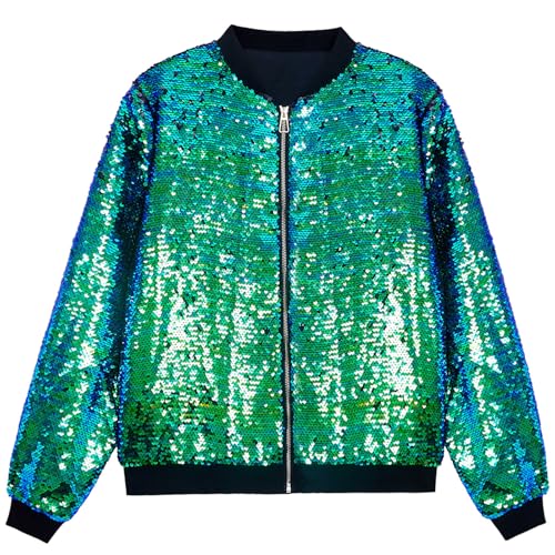 DUHENWU Glänzende Pailletten Bomberjacke Für Herren Gold Glitzer Mantel Hiphop Langarm Jacke Party Disco Glänzende Fliegenjacke 70Er 80Er Jahre Disco Kostüme Hippie Lustig Karneval Kostüme von DUHENWU