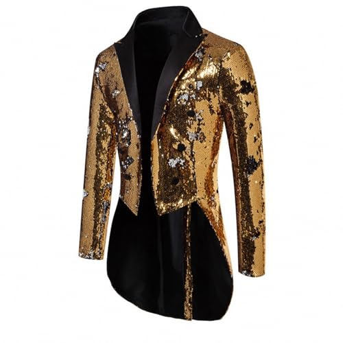 DUHENWU Glitzer Anzug Herren Regular Fit Pailletten Blazer Langarm Sakko Glänzende Anzugjacket Festlich Mantel Goldene Hochzeit Party Herrenjacken Weihnachten Langarm Sportmantel von DUHENWU