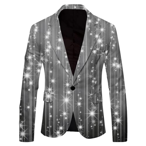 DUHENWU Glitzer Pailletten Jacke Herren Slim Fit Hochzeit Mantel Langarm Performance Kostüm Hippie Lustig Smoking Jacke Vintage Casual Herrenanzüge Für Hochzeit Und Party Formelle Kleidung von DUHENWU
