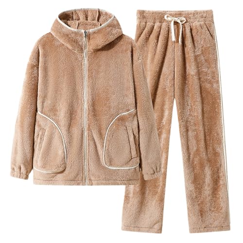 DUHENWU Hausanzug Herren Plüsch Teddyfleece Freizeitanzug Winter Warm Elegant Schlafanzug Zweiteilig Pyjamas Teddy Fleece Schlafanzüge Mit Lange Oberteile Und Hosen Herrenschlafanzug von DUHENWU