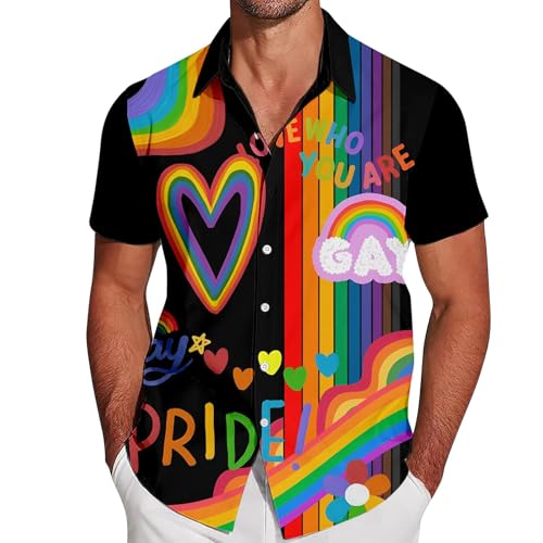 DUHENWU Hemd Herren LGBT Gay Pride Kurzarmhemd Regenbogen Sommerhemd Button Down Hawaiihemd Loose Fit Freizeithemden Umlegekragen Funky Herrenhemd Multicolored Lässig Strandhemden DUHENWU Hemd Herren LGBT Gay Pride Kurzarmhemd Regenbogen Sommerhemd Button Down Hawaiihemd Loose Fit Freizeithemden Umlegekragen Funky Herrenhemd Multicolored Lässig Strandhemden von DUHENWU