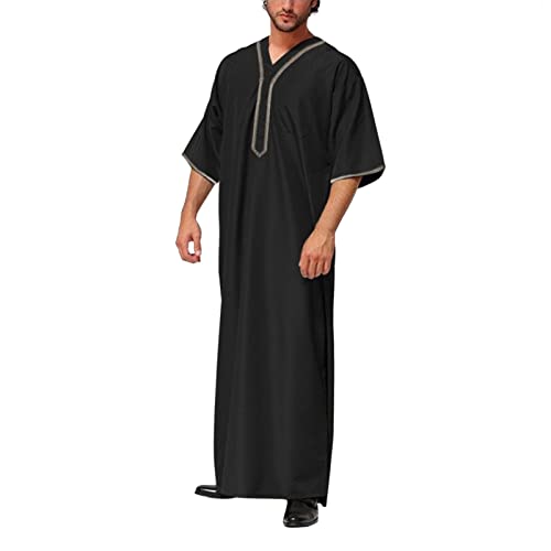 DUHENWU Herren Kaftan V-Ausschnitt Kurze Ärmel Robr Lang Thobe Universal Fit Muslim Gebetskleidung Einfarbig Lose Jalabiya Arabische Kleidung Abaya Elegant Galabia Für Männer Gebetskleid DUHENWU Herren Kaftan V-Ausschnitt Kurze Ärmel Robr Lang Thobe Universal Fit Muslim Gebetskleidung Einfarbig Lose Jalabiya Arabische Kleidung Abaya Elegant Galabia Für Männer Gebetskleid von DUHENWU