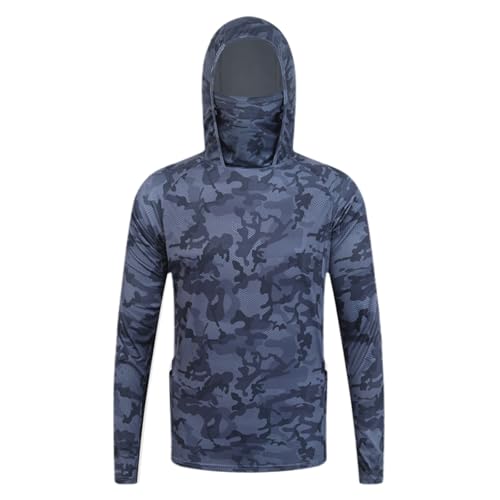 DUHENWU Herren Sonnenschutz Hoodie Langarm Angelhemd Mit Maske Kapuzenpullover Schnell Trocknend Rashguard Angelbekleidung Mit Maske Atmungsaktiv Angelshirt Regular Fit Kapuzenpulli von DUHENWU