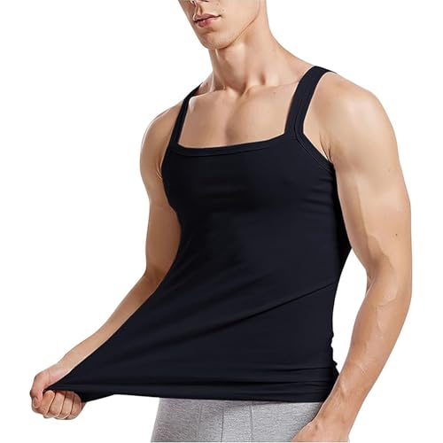 DUHENWU Herren Tanktop Quadratischer Schnitt Tank Top Slim Fit Stretch Unterhemden Ärmelloser Muskelshirts Sommer Bequemer Achselshirt Basic Einfarbig Laufshirt Atmungsaktive Tshirt Oberteile von DUHENWU