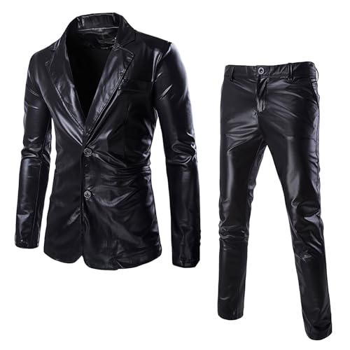 DUHENWU Herrenanzüge Glänzend Silber Freizeitanzug Slim Fit Anzug Blazer 2-Teiliges Set Mit Anzugjacke Und Anzughose Hochzeitsanzug Elegant Night Club Anzüge Bequeme Retro Outfit von DUHENWU
