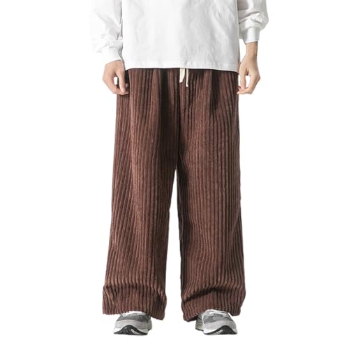DUHENWU Hosen Herren Cord Lang Sporthose Weites Bein Freizeithose Baggy Gerade Bein Trainingshose Mit Elastischem Kordelzug Bequem Basic Jogginghose Mit Taschen Einfarbig Sport Herrenhose von DUHENWU