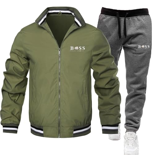 DUHENWU Jogginganzug Herren 2 Teilig Tracksuit Y2K Trainingsanzug Mit Reißverschluss Übergangsjacke Und Jogginghose Hip Hop Streetwear Style Activewear Relaxed Fit Sport Anzug Bequeme Set von DUHENWU