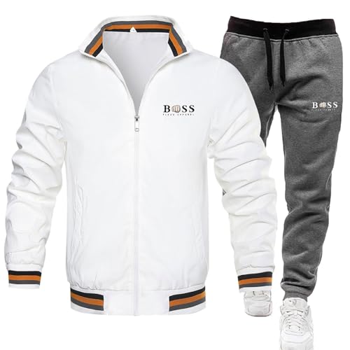 DUHENWU Jogginganzug Herren 2 Teilig Tracksuit Y2K Trainingsanzug Mit Reißverschluss Übergangsjacke Und Jogginghose Hip Hop Streetwear Style Activewear Relaxed Fit Sport Anzug Bequeme Set von DUHENWU