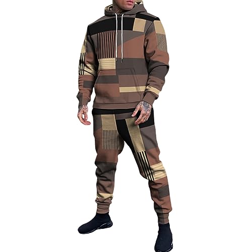 DUHENWU Jogginganzug Herren Y2K Trainings Anzug Regular Fit Farbblock Freizeitanzug Bequeme Warm 2-Teiliges Sportanzug Mit Kapuzenpullover Und Sporthose Hausanzug Weich Kariertes Winteranzug von DUHENWU