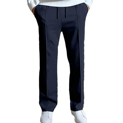 DUHENWU Jogginghose Herren Lang Sporthose Mit Bügelfalte Klassisch Geschnittene Outwear Breite Baggy Sweatpants Einfarbige Hosen Leichte Trainingshose Weites Bein Sweathose Winter Track Pants von DUHENWU