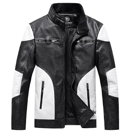 DUHENWU Lederjacke Herren Regular Fit Motorradjacke Winddicht Übergangsjacke Mit Stehkragen Reißverschluss Fliegerjack Atmungsaktiv Bikerjacken Kontrast Farbe Pilotenjacke Frühling Mantel von DUHENWU