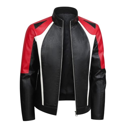 DUHENWU Motorradjacke Herren Leder Wasserdicht Vintage Bikerjacke Stehkragen Schwarz Motorradbekleidung Reißverschluss Winddicht Bomberjacke Regular Fit Lederjacke Viele Taschen Bikerjacke von DUHENWU
