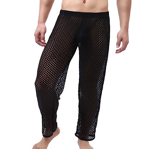 DUHENWU Netzhose Herren Lange Fischnetzhose Mesh Durchsichtige Muskelleggings Dehnbare Hose Atmungsaktiv Party Clubwear Hose Leggings Hose Reizwäsche Dehnbare Hose Teil Transparent Hose von DUHENWU