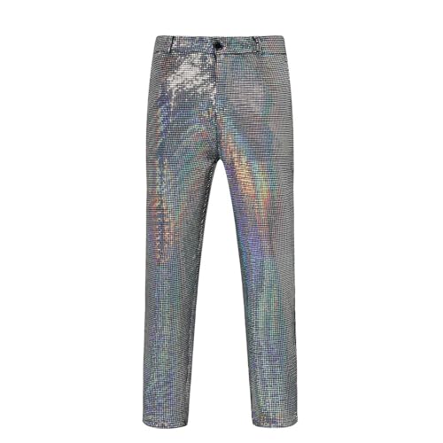 DUHENWU Pailettenhose Herren Glitzer Hose Nightclub Freizeithose Metallic Gold Anzughose Mit Geradem Bein Mit Taschen Lange Herrenhose Karneval Kostüm Herbst Winter Slim Fit Jogginghose von DUHENWU
