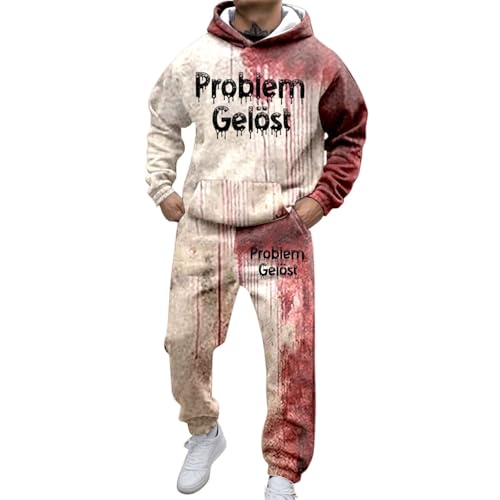 DUHENWU Problem Gelöst Trainingsanzug Herren Jogginganzug Halloween Blutigem 2 Teiler Freizeitanzug Horror Kostüm Blutspritzer Muster Hoodies Und Jogginghosen Kapuzenpullover Set Streetwear von DUHENWU