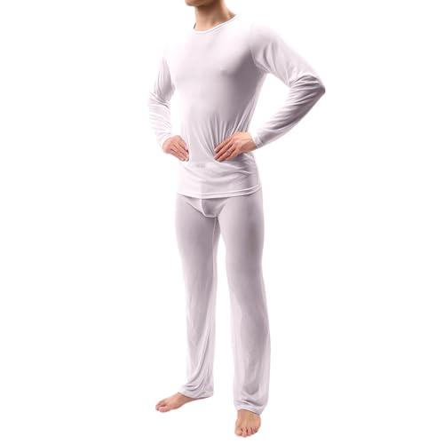 DUHENWU Pyjamas Sets Herren Durchsichtig Matching Schlafanzug Zweiteiliger Herrenschlafanzug Dünn Sexy Nachtwäsche Bequeme Atmungsaktiv Nightwear Set Einfarbig Tshirts Und Schlafanzughose von DUHENWU
