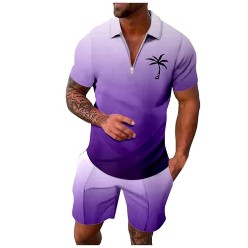 DUHENWU Sommer Outfit Herren 2 Teiler Trainingsanzug Mit Aufdruck Palme Sportanzug Kurze Hosen Und T Shirt Set Kurzarm Regular Fit Jogginganzug Schnelltrocknende Casual Freizeitanzug von DUHENWU