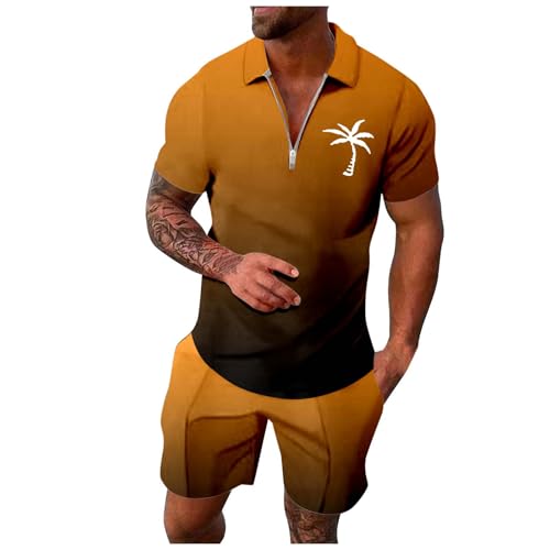 DUHENWU Sommer Outfit Herren 2 Teiler Trainingsanzug Mit Aufdruck Palme Sportanzug Kurze Hosen Und T Shirt Set Kurzarm Regular Fit Jogginganzug Schnelltrocknende Casual Freizeitanzug von DUHENWU