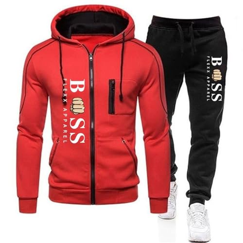 DUHENWU Sportanzug Herren 2 Teilig Fleece Jogginganzug Hoodie Und Hosen Loose Fit Sportanzug Reißverschluss Mit Kapuze Trainingsanzug Langarm Oversize Sportanzug Farbblock Warm Freizeitanzug von DUHENWU