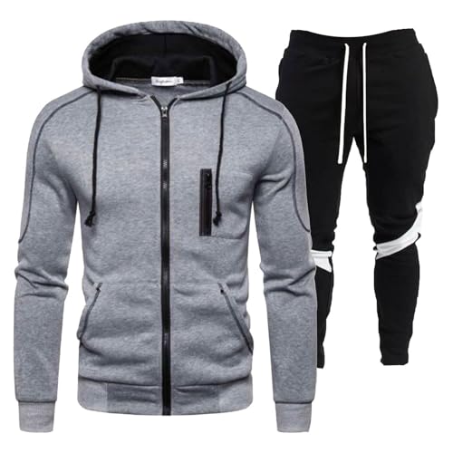 DUHENWU Sportanzug Herren 2 Teilig Fleece Jogginganzug Hoodie Und Hosen Loose Fit Sportanzug Reißverschluss Mit Kapuze Trainingsanzug Langarm Oversize Sportanzug Farbblock Warm Freizeitanzug von DUHENWU