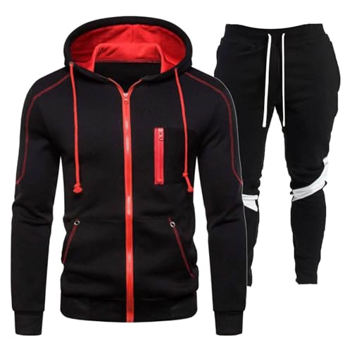 DUHENWU Sportanzug Herren 2 Teilig Fleece Jogginganzug Hoodie Und Hosen Loose Fit Sportanzug Reißverschluss Mit Kapuze Trainingsanzug Langarm Oversize Sportanzug Farbblock Warm Freizeitanzug von DUHENWU