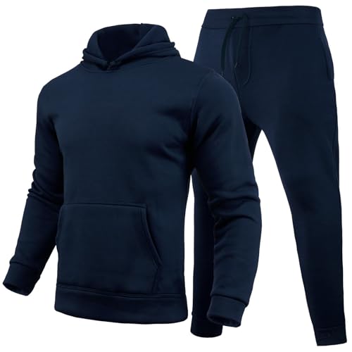 DUHENWU Sportanzug Herren 2 Teilig Fleece Jogginganzug Hoodie Und Hosen Loose Fit Sportanzug Reißverschluss Mit Kapuze Trainingsanzug Langarm Oversize Sportanzug Farbblock Warm Freizeitanzug von DUHENWU