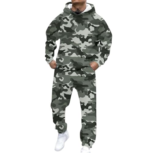 DUHENWU Sportanzug Herren Camouflage Trainingsanzug Loose Fit Kuschelig Jogginganzug Set Männer 2 Teilig Fitness Langarm Tracksuit Für Fußball Gym Freizeitanzug Retro Weich Hausanzug von DUHENWU