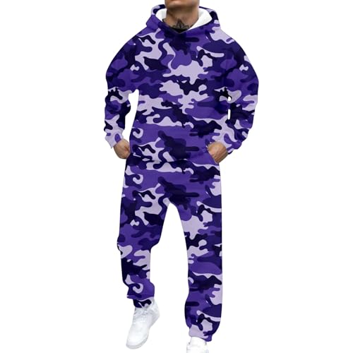 DUHENWU Sportanzug Herren Camouflage Trainingsanzug Loose Fit Kuschelig Jogginganzug Set Männer 2 Teilig Fitness Langarm Tracksuit Für Fußball Gym Freizeitanzug Retro Weich Hausanzug von DUHENWU