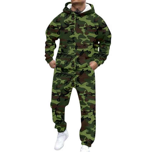 DUHENWU Sportanzug Herren Camouflage Trainingsanzug Loose Fit Kuschelig Jogginganzug Set Männer 2 Teilig Fitness Langarm Tracksuit Für Fußball Gym Freizeitanzug Retro Weich Hausanzug von DUHENWU